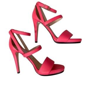 Jimmy Choo neon pink sandal heel geranium size 39.5/9/9.5